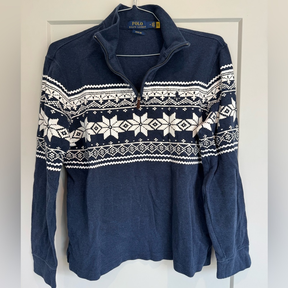 Ralph Lauren Men's Zip-Up Sweater in Navy and White
